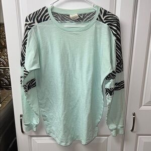 PINK Mint Green Zebra Print Shirt, XS